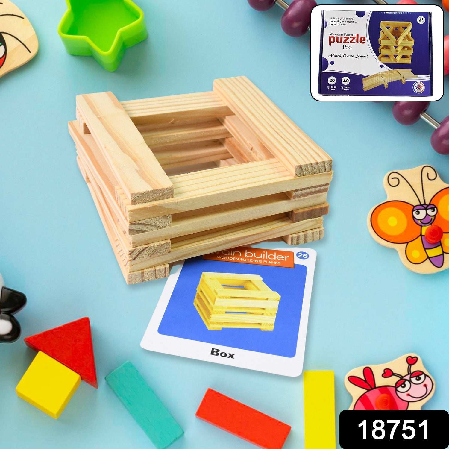 Wooden Pattern Brain Puzzles 20 Pcs Wooden Strips 40 Pattern Cards (1 Set) Wooden Pattern Brain Puzzles 20 Pcs Wooden Strips 40 Pattern Cards (1 Set)